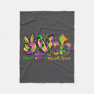 Peace Love Fleur De Lis Mardi Gras 2026 Carnival N Fleece Blanket