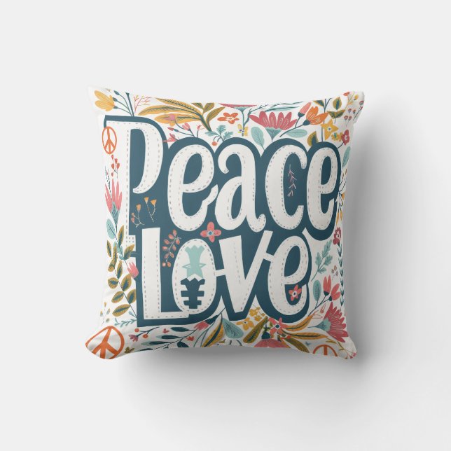 Peace Love Floral Throw Pillow (Front)