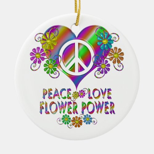 Peace Love Flower Power Ceramic Ornament