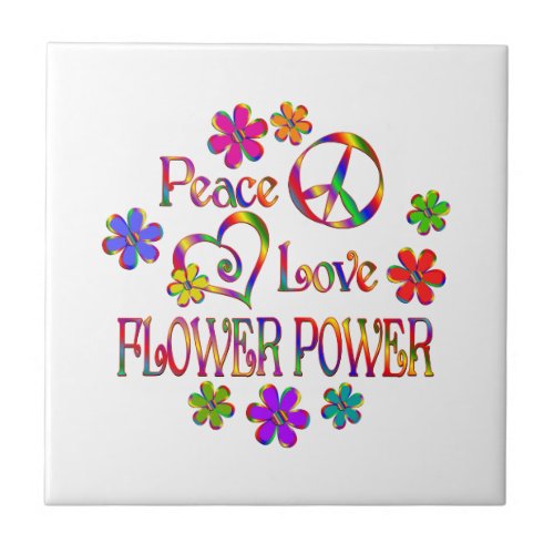 Peace Love Flower Power Ceramic Tile