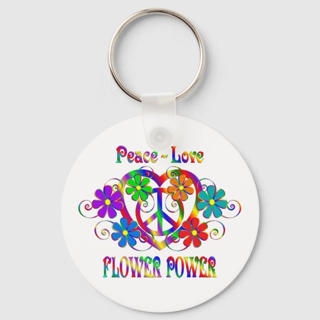 Peace Love Flower Power Keychain (Front)