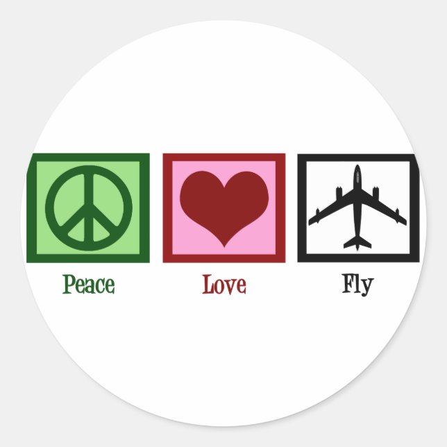 Peace Love Fly Classic Round Sticker (Front)
