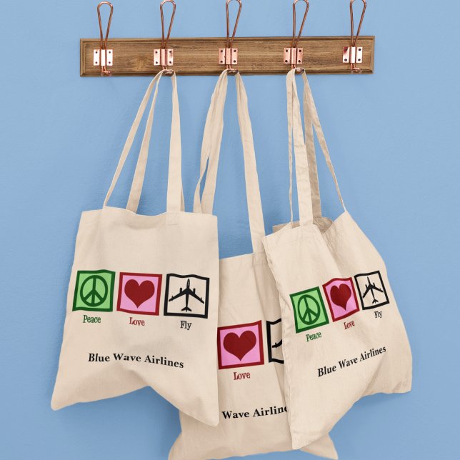 Peace Love Fly Custom Airplane Pilot Tote Bag (Creator Uploaded)
