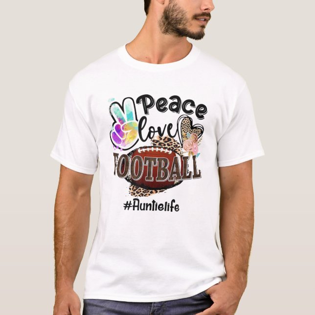 Peace Love Football Auntie Life Mom Grandma Leopar T-Shirt (Front)