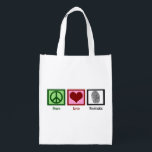 Peace Love Forensics Fingerprint Forensic Lab Grocery Bag<br><div class="desc">If you find forensic science fascinating,  this is the perfect reusable grocery bag for a forensic scientist. It features a peace sign,  heart,  and fingerprint for a detective in crime scene investigation.</div>