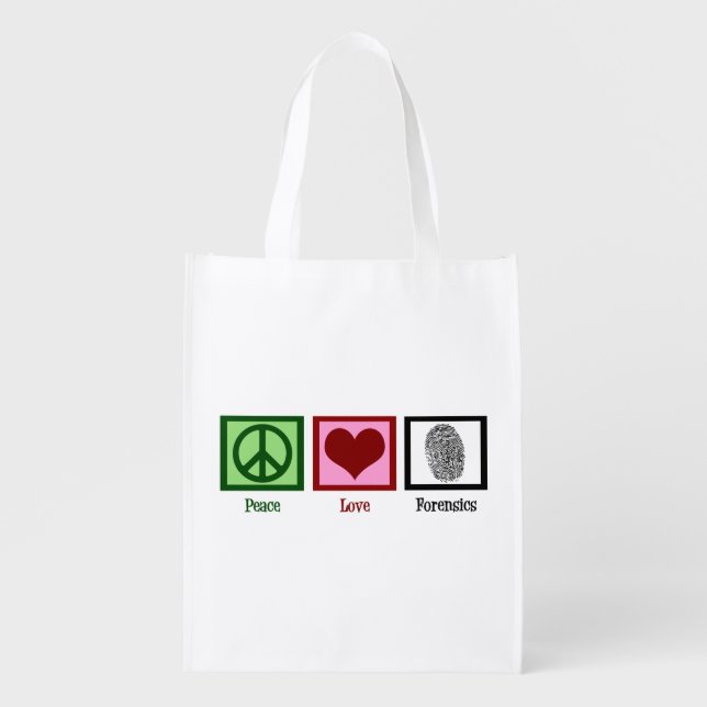 Peace Love Forensics Fingerprint Forensic Lab Grocery Bag (Front)