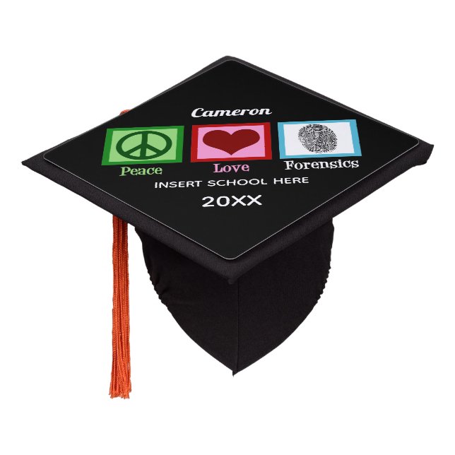 Peace Love Forensics Graduation Cap Topper (Angled)