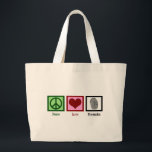 Peace Love Forensics Large Tote Bag<br><div class="desc">A cool forensic science tote bag for a scientist or crime scene expert who finds true crime and solving cases fascinating. It features a peace sign, heart, and fingerprint. A cute gift for a crime lab analyst or technician who reviews evidence to investigate and solve cases. Obsessed with murder podcasts...</div>