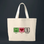 Peace Love Forensics Large Tote Bag<br><div class="desc">A cool forensic science tote bag for a scientist or crime scene expert who finds true crime and solving cases fascinating. It features a peace sign, heart, and fingerprint. A cute gift for a crime lab analyst or technician who reviews evidence to investigate and solve cases. Obsessed with murder podcasts...</div>