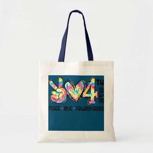Peace Love Fourth Grade Teacher Gifts Funny Tie Tote Bag