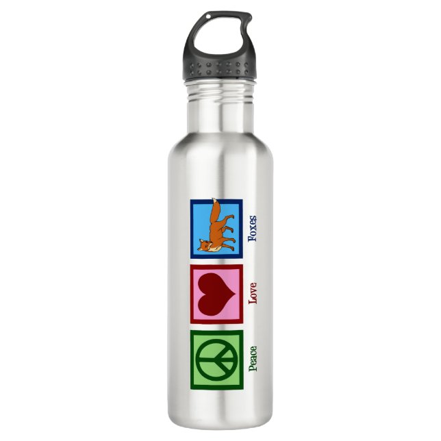Peace Love Foxes Stainless Steel Water Bottle (Front)