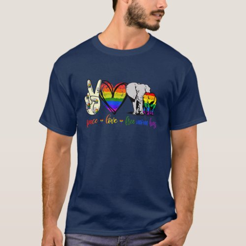 Peace Love Free Mom Hugs Elephant LGBT Pride T_Shirt
