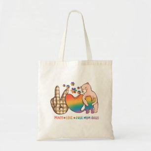 Peace, Love, Free Mom Hugs - LGBTQ+ Pride Design Tote Bag
