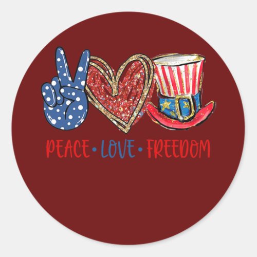 Peace Love Freedom America flag USA 4th of July Classic Round Sticker