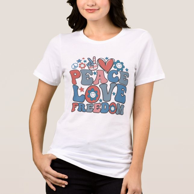 PEACE LOVE FREEDOM Retro Groovy Patriotic Tri-Blend Shirt (Front)