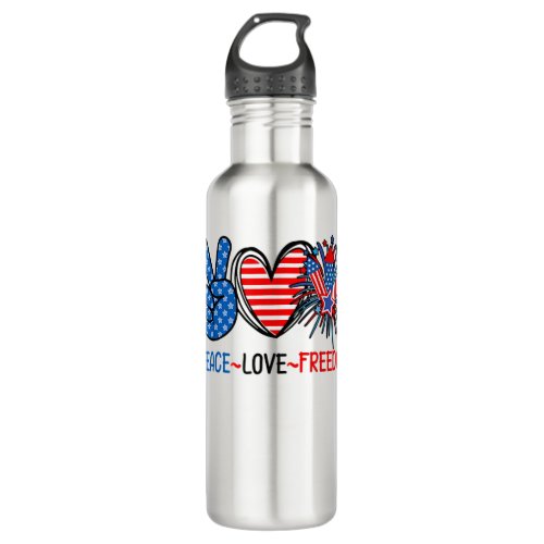 Peace Love Freedom Shirt 4th Of July Us Flag Firew Stainless Steel Water Bottle
