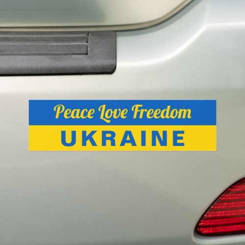 Peace Love Freedom Ukraine Support Ukrainian Flag Bumper Sticker