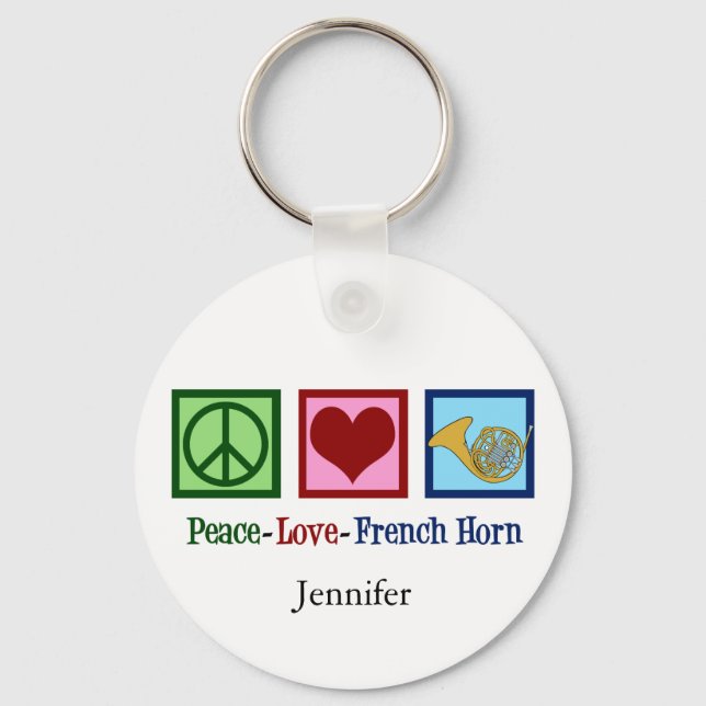 Peace Love French Horn Keychain (Front)