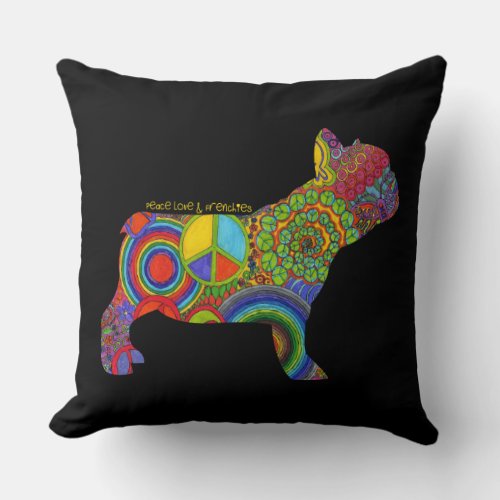 Peace Love  Frenchies Pop Art Pillow