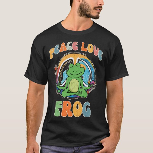 Peace Love Frog Hippie Yoga  Hippies Meditation Hu T-Shirt (Front)