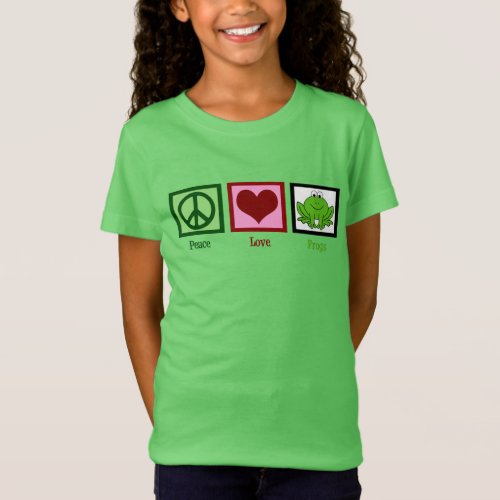 Peace Love Frogs Cute Green Frog Kids T_Shirt