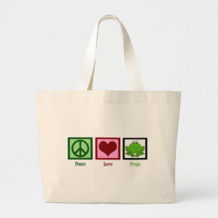Peace Love Frogs Large Tote Bag
