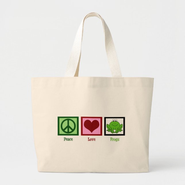 Peace Love Frogs Large Tote Bag (Front)
