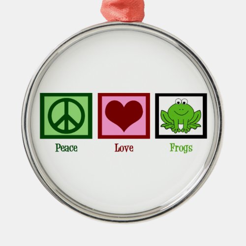 Peace Love Frogs Metal Ornament