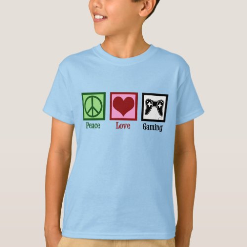Peace Love Gaming Cute Video Game Player Kids T_Shirt