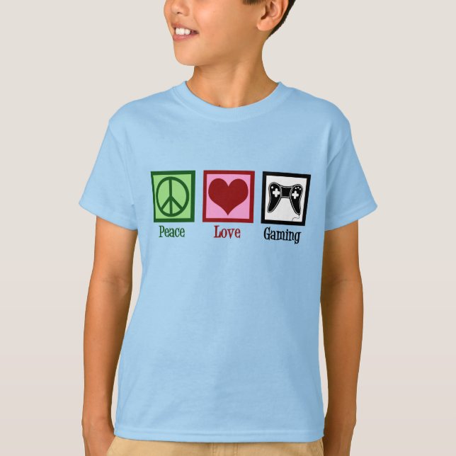 Peace Love Gaming Cute Video Game Player Kids T-Shirt (Front)