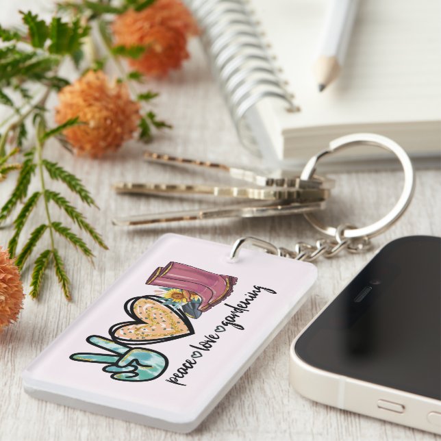 Peace Love Gardening Keychain (Front Right)