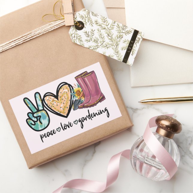 Peace Love Gardening Rectangular Sticker (Gifting)