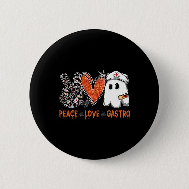 Peace Love Gastro Ghost Nurse Gastroenterology Hal Button (Front)