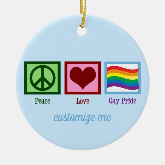 Peace Love Gay Pride Cute Custom Christmas Ceramic Ornament (Front)