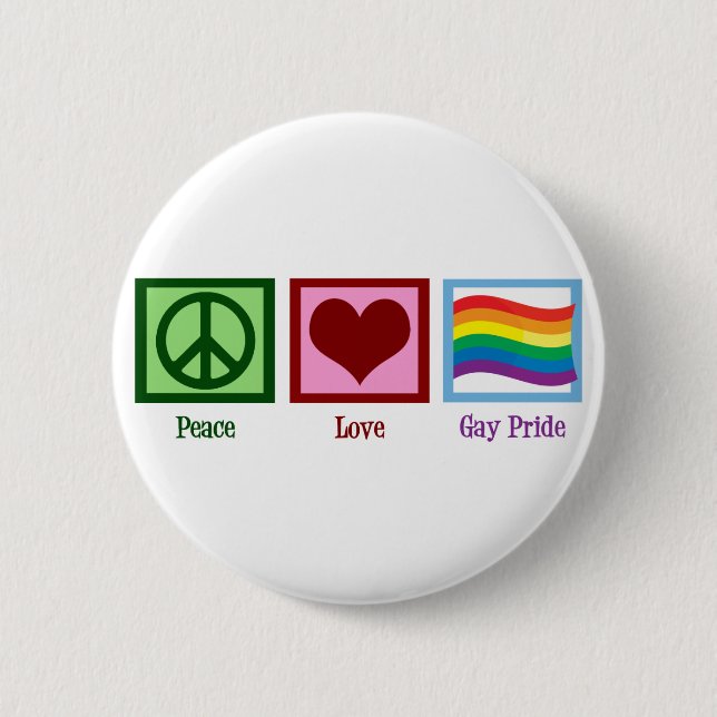 Peace Love Gay Pride Pinback Button (Front)
