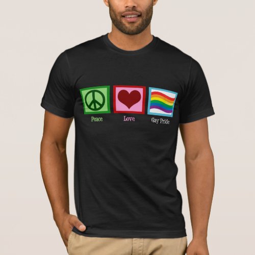 Peace Love Gay Pride Waving Rainbow Flag T_Shirt