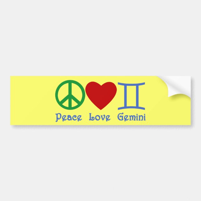 Peace Love Gemini Astrological Design Bumper Sticker (Front)