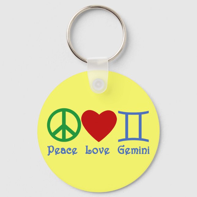 Peace Love Gemini Astrological Design Keychain (Front)
