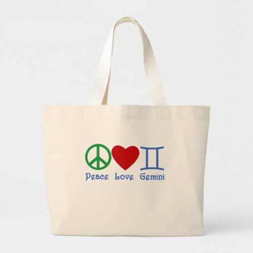 Peace Love Gemini Astrological Design Large Tote Bag