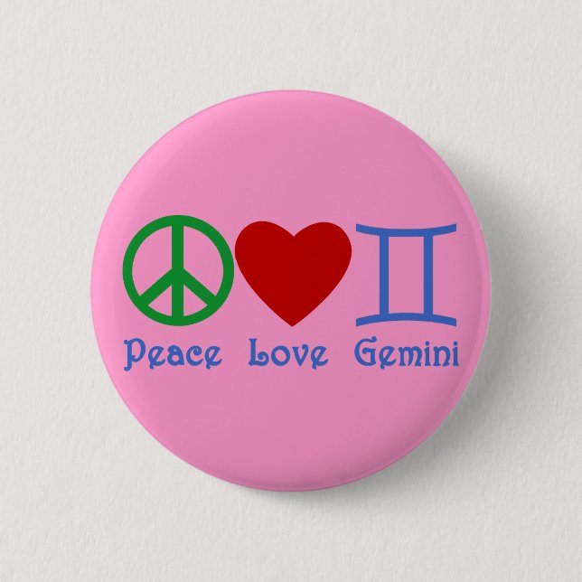 Peace Love Gemini Astrological Design Pinback Button (Front)