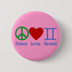 Peace Love Gemini Astrological Design Pinback Button