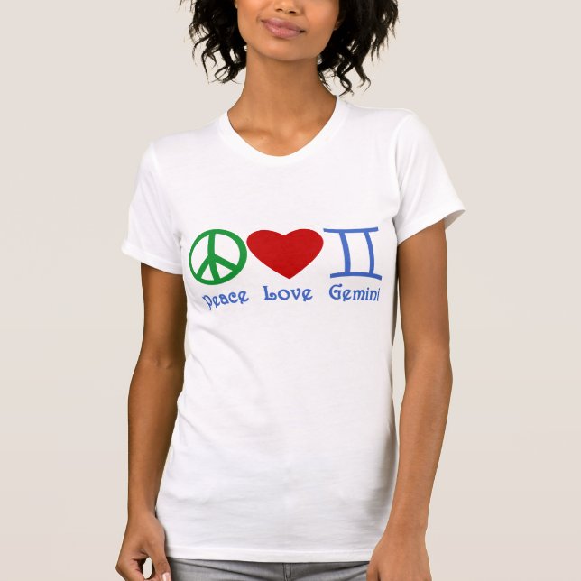 Peace Love Gemini Astrological Design T-Shirt (Front)
