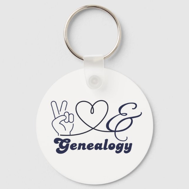 Peace, Love, & Genealogy Keychain (Front)