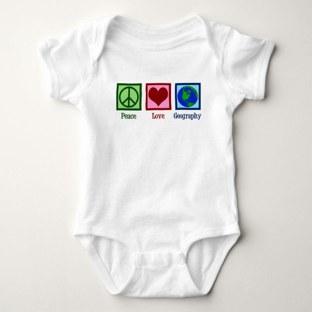 Peace Love Geography Teacher World Map Baby Bodysuit (Front)
