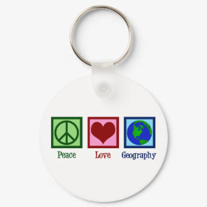 Peace Love Geography Teacher World Map Keychain