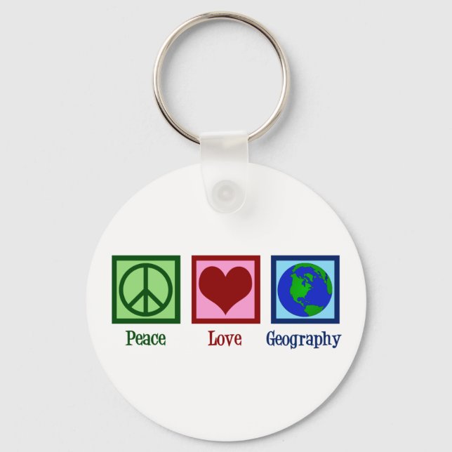 Peace Love Geography Teacher World Map Keychain (Front)