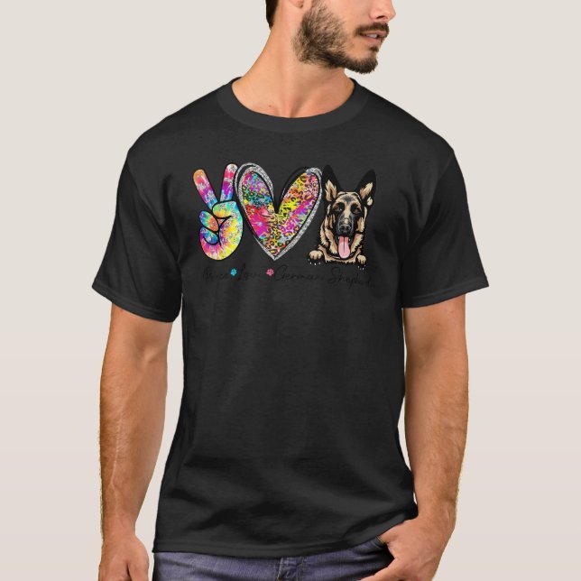 Peace Love German Shepherd Funny Tie Dye Dog Lover T-Shirt (Front)