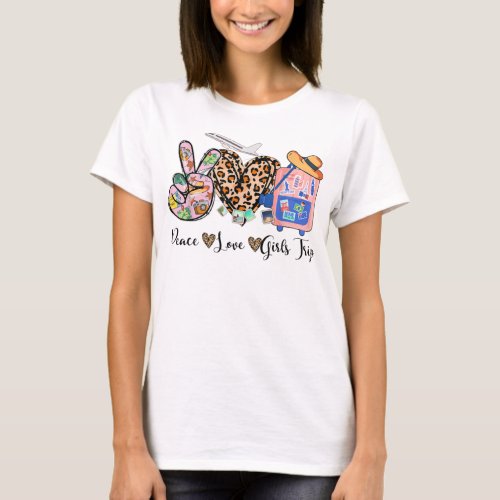 Peace Love Girls Trip Leopard Heart Luggage Raise  T_Shirt