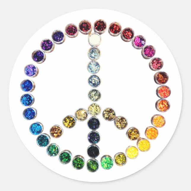 Peace Love Glitter Confetti Rainbow 1 Classic Round Sticker (Front)