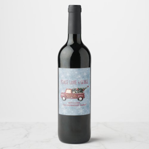 Peace Love  Glugs Toy Truck Merry Christmas Wine Label